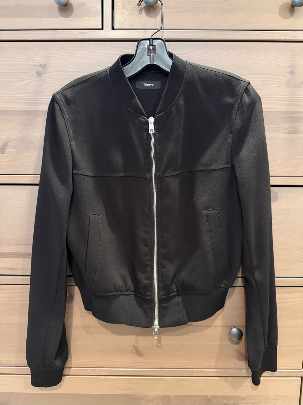 Theory Black Crepe Bomber Jacket
